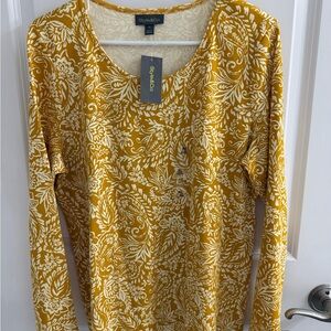 Style & Co. Mustard Floral Long Sleeve Top, Size XL